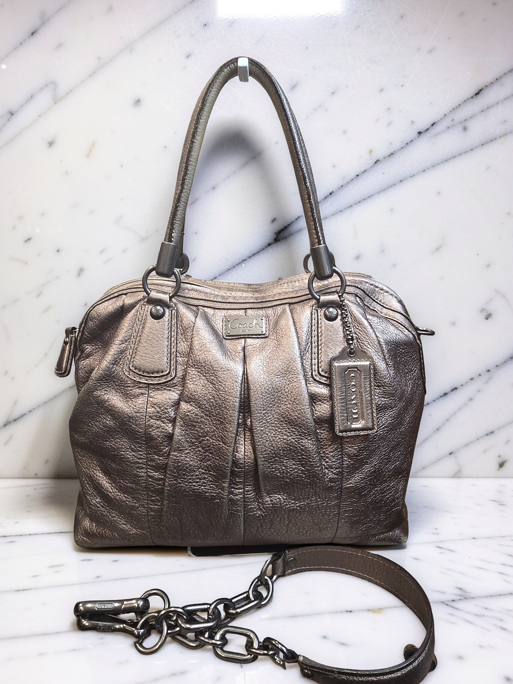 COACH Madison Sophia Metallic Shimmer Leather Satchel Bag